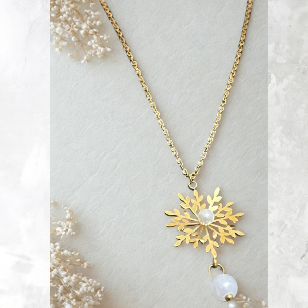 Snowflake Pendant with Golden Neck Chain